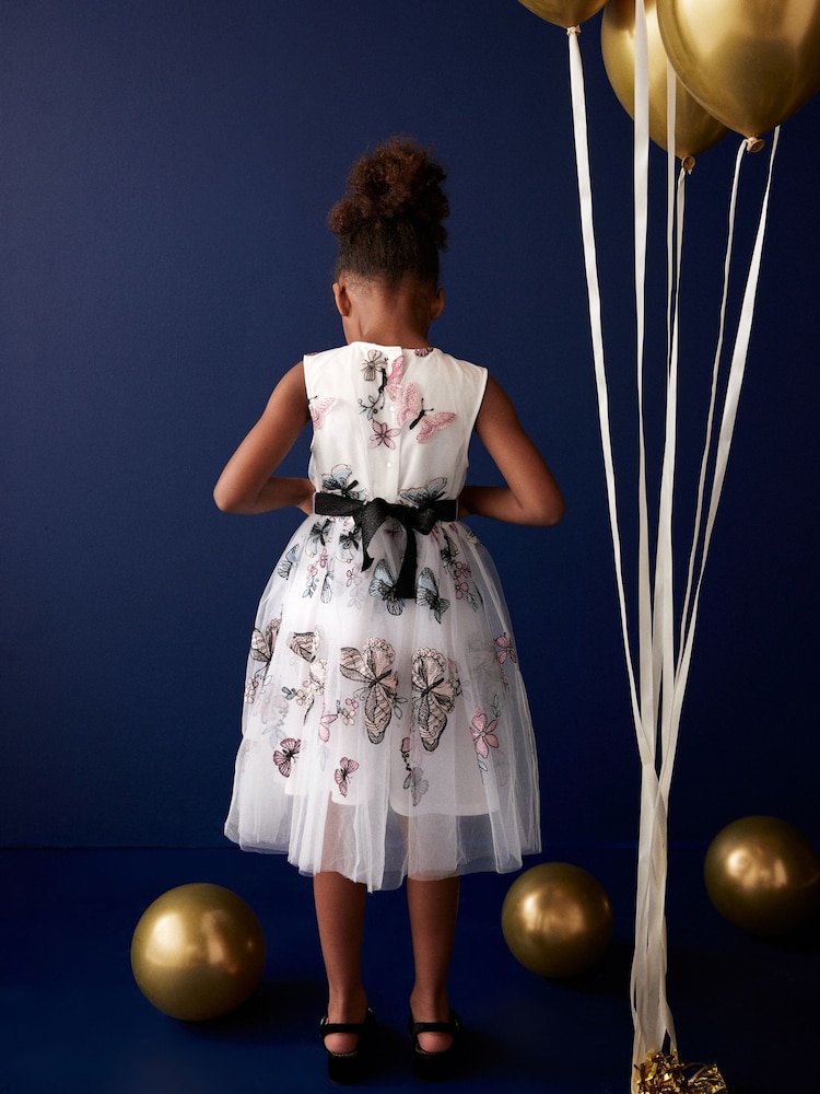 Butterfly Embroidered Mesh Tie Back Party Dress (3-16yrs) - Image 3 of 8