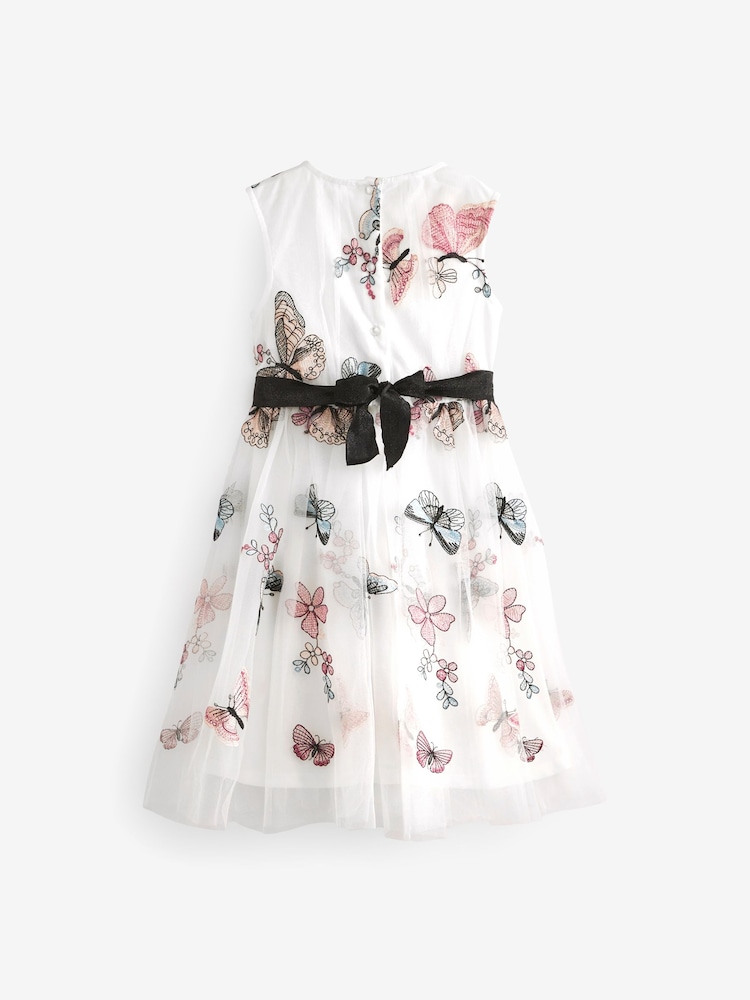 Butterfly Embroidered Mesh Tie Back Party Dress (3-16yrs) - Image 7 of 8