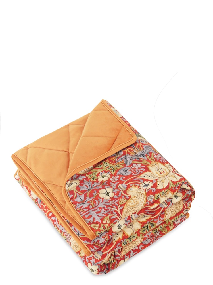 Morris & Co Burgundy Red Strawberry Thief Pet Blanket - Image 1 of 4