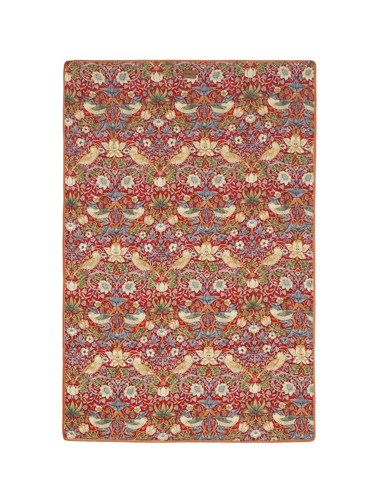 Morris & Co Burgundy Red Strawberry Thief Pet Blanket - Image 2 of 4