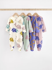 Blue Elephant Print Baby Sleepsuit 4 Pack (0mths-2yrs) - Image 1 of 17