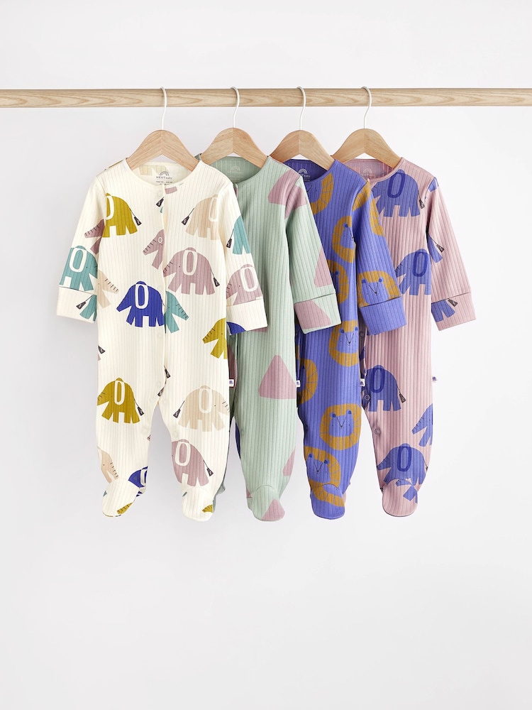 Blue Elephant Print Baby Sleepsuit 4 Pack (0mths-2yrs) - Image 1 of 17