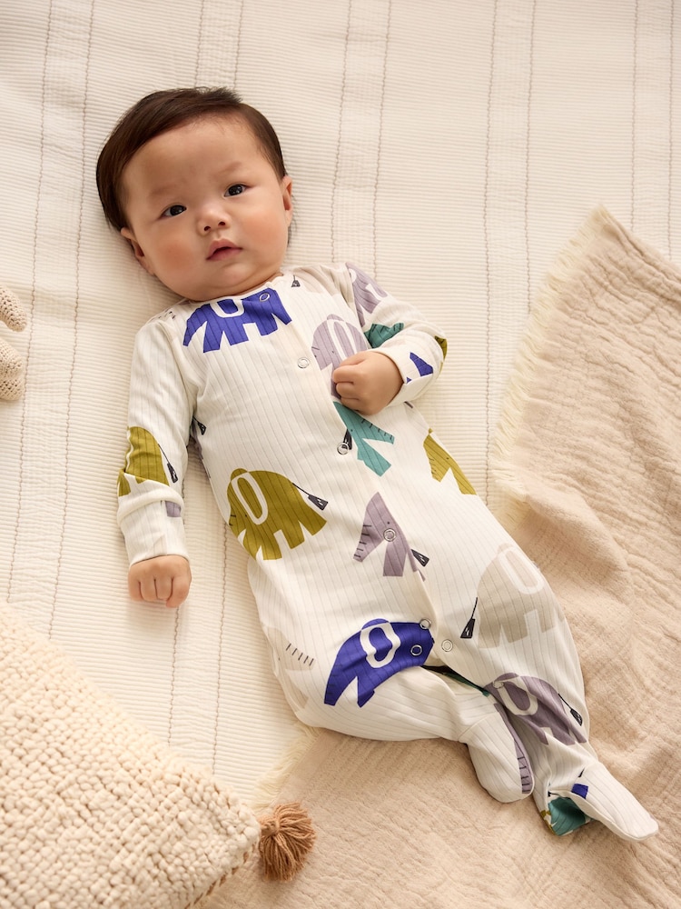 Blue Elephant Print Baby Sleepsuit 4 Pack (0mths-2yrs) - Image 14 of 17