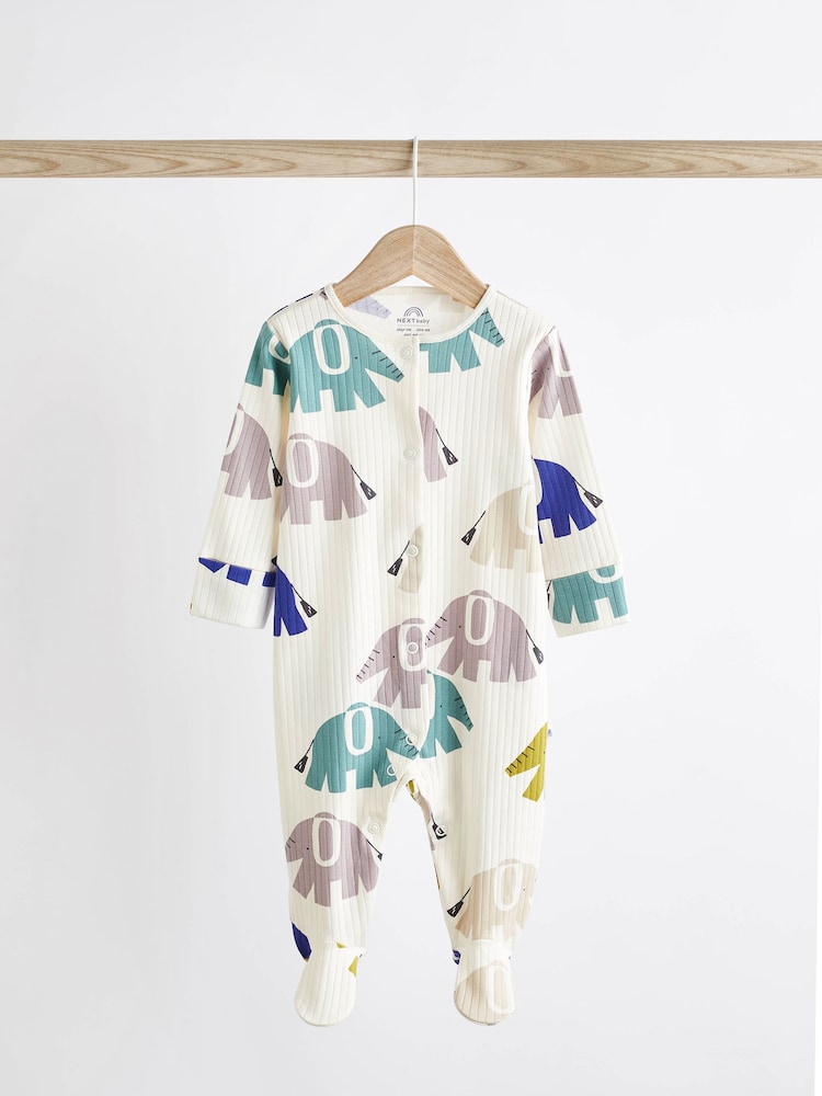 Blue Elephant Print Baby Sleepsuit 4 Pack (0mths-2yrs) - Image 4 of 17