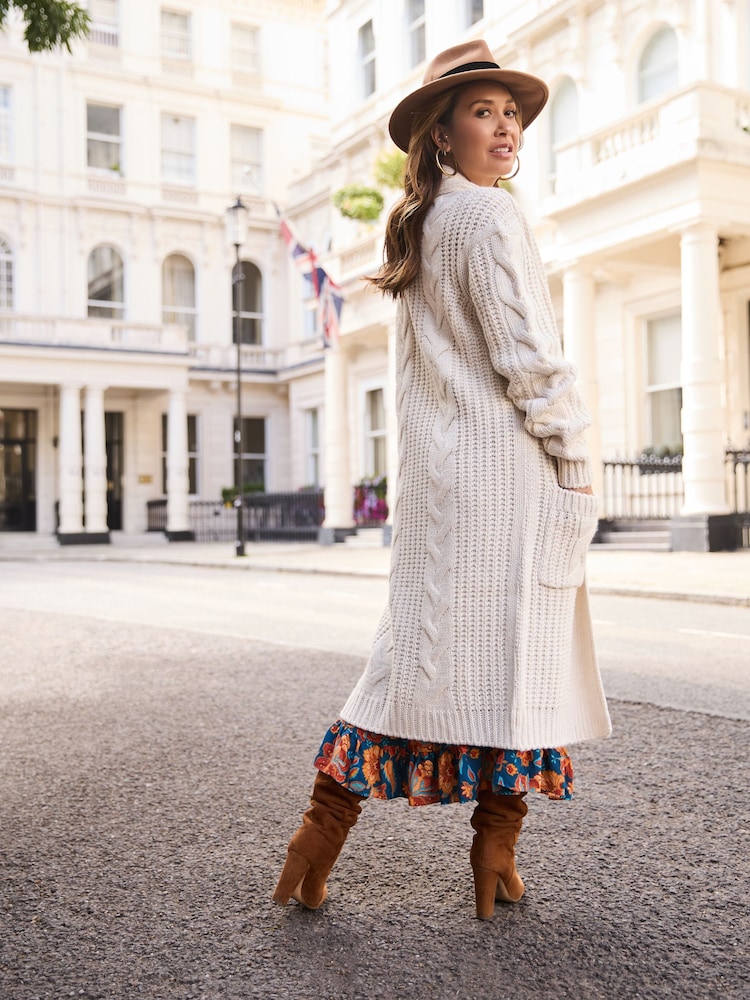 Myleene Klass Cream Cable Knit Longline Cardigan - Image 2 of 6