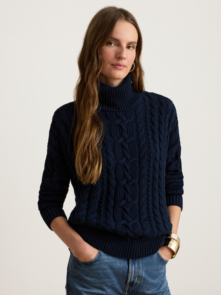 Lauren Ralph Lauren Furqan Combed Cotton Aran Knit Roll Neck Sweater - Bild 1 von 6