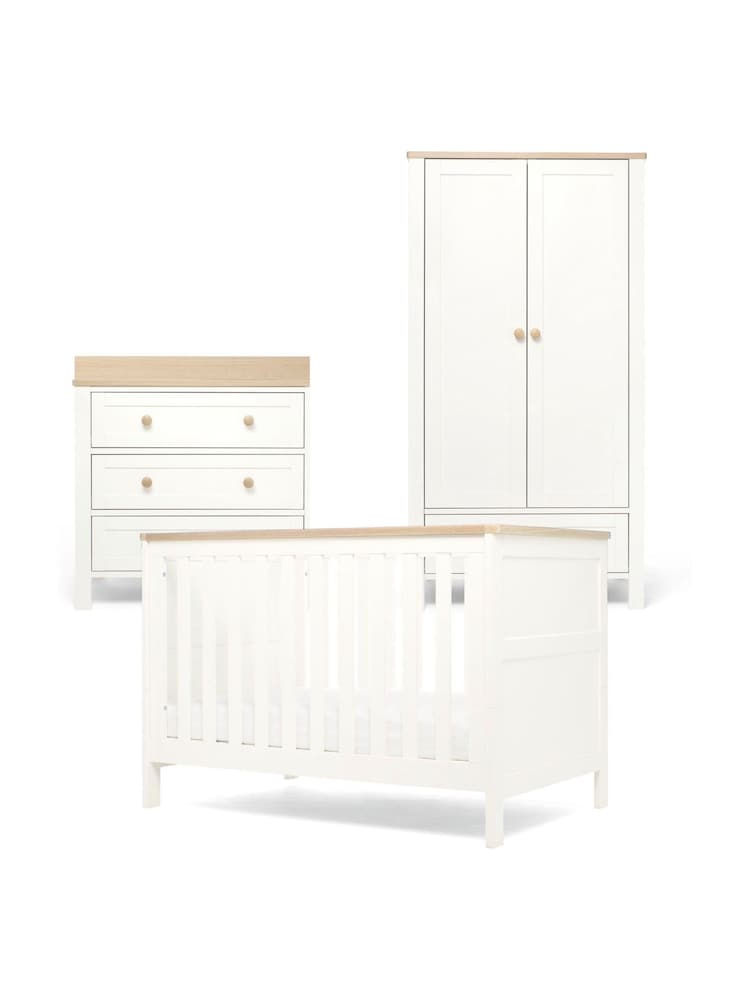 Mamas & Papas 3 Piece White Oak Wedmore Small Cotbed Nursery Furniture Set - Image 1 of 10