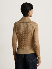 Lauren Ralph Lauren Brown Fraine Cable Knit Shawl Neckline Wrap Sweater - Image 2 of 6