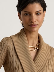 Lauren Ralph Lauren Brown Fraine Cable Knit Shawl Neckline Wrap Sweater - Image 4 of 6