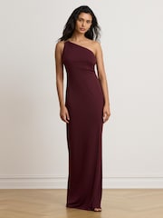 Lauren Ralph Lauren Red Jersey One Shoulder Gown with Hardware Detail - Image 1 of 5