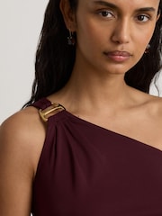 Lauren Ralph Lauren Red Jersey One Shoulder Gown with Hardware Detail - Image 4 of 5