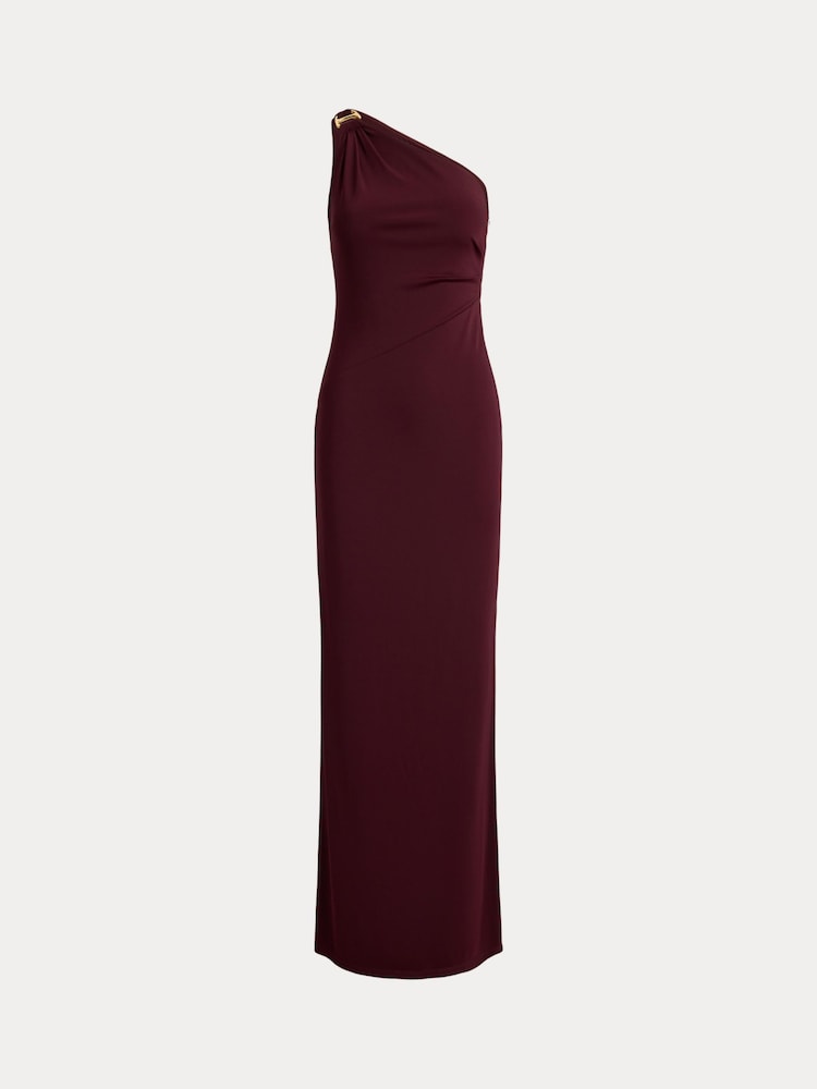 Lauren Ralph Lauren Red Jersey One Shoulder Gown with Hardware Detail - Image 5 of 5
