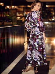 Myleene Klass Floral Sequin Embellished Wrap Black Dress - Image 3 of 10