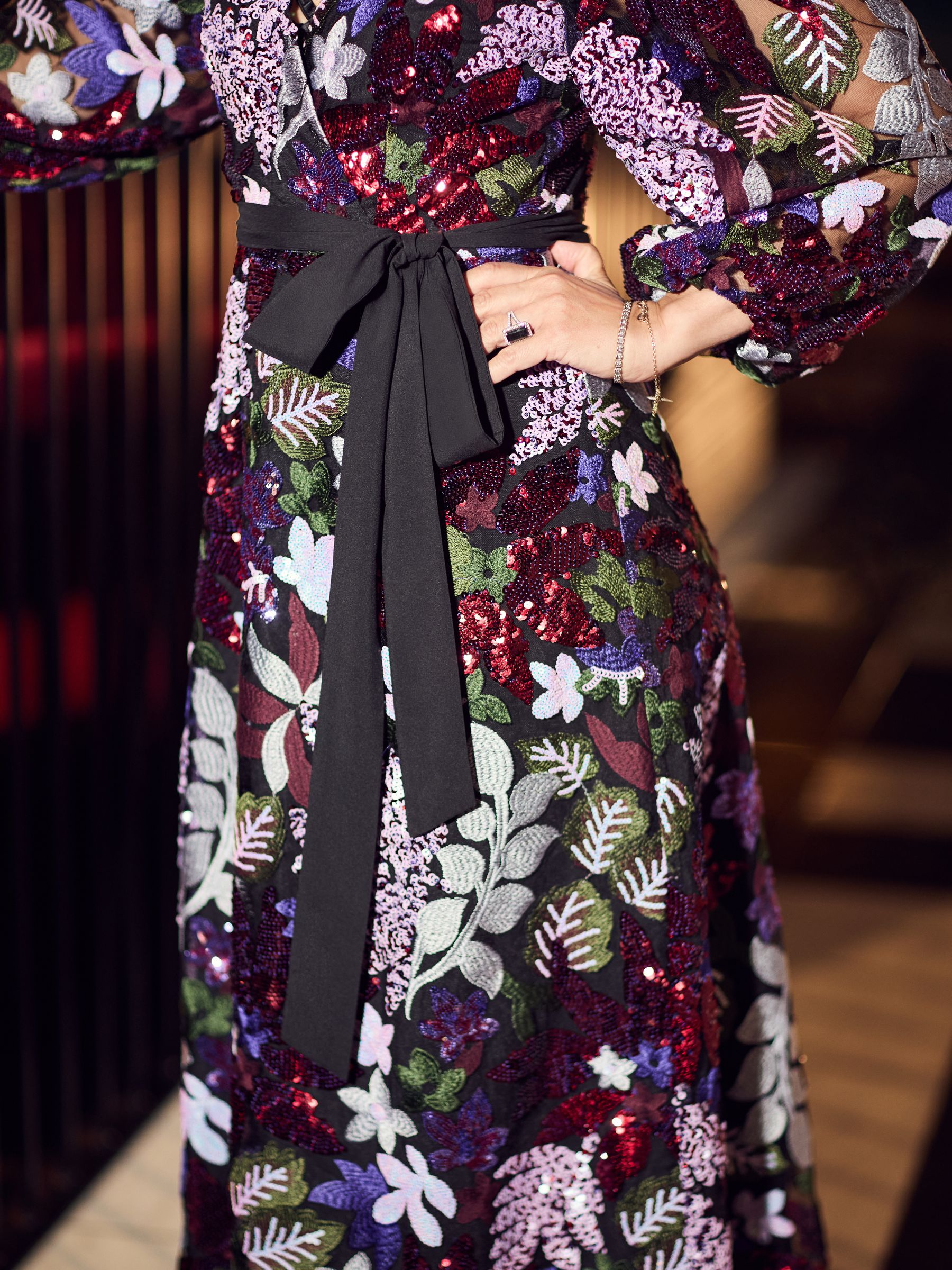 Buy Myleene Klass Floral Sequin Embellished Wrap Black Dress from Next Luxembourg