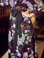 Myleene Klass Floral Sequin Embellished Wrap Black Dress - Image 5 of 10