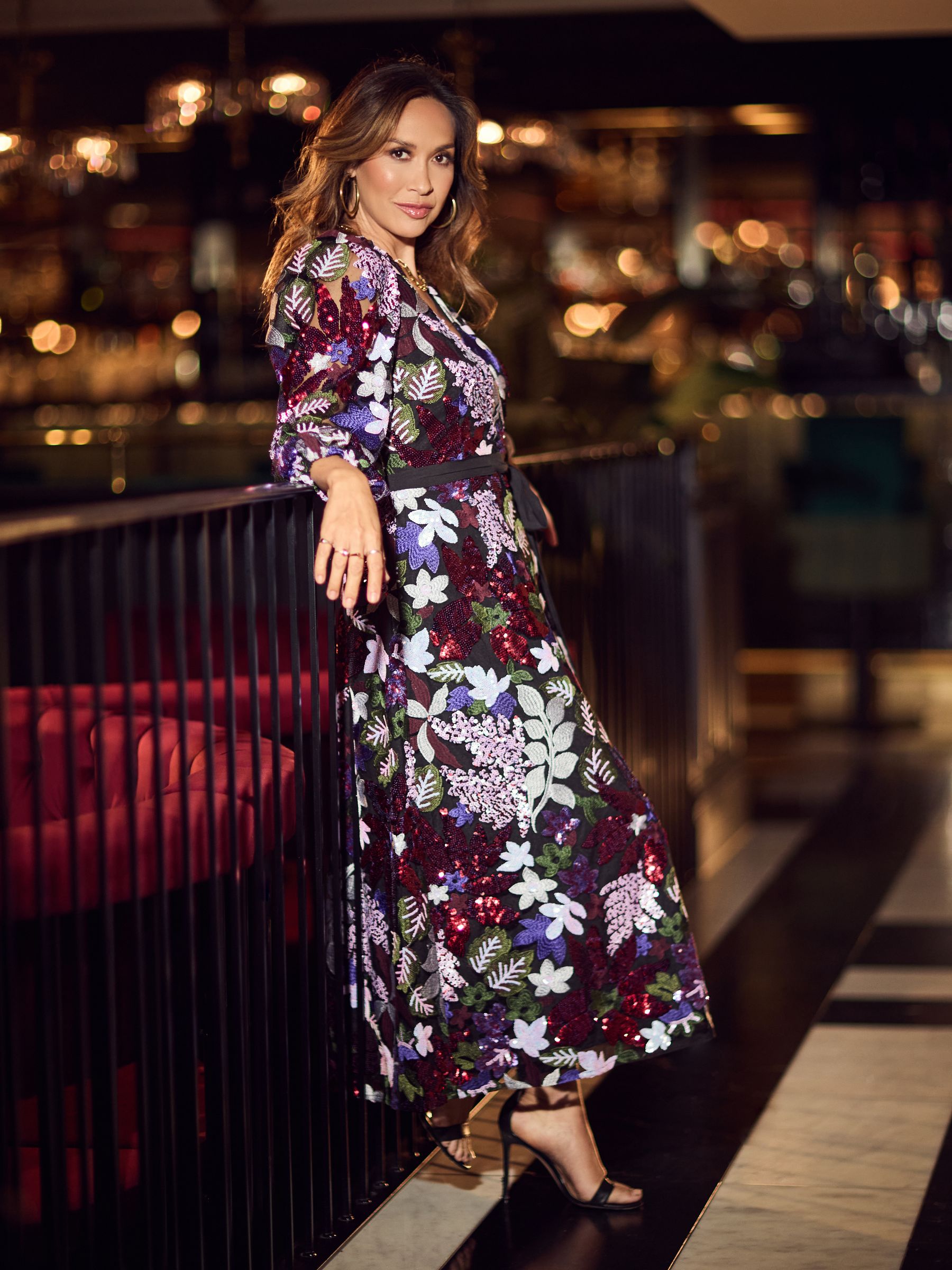 Buy Myleene Klass Floral Sequin Embellished Wrap Black Dress from Next Luxembourg
