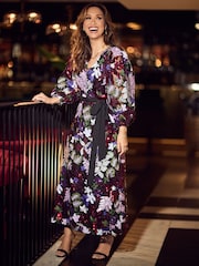 Myleene Klass Floral Sequin Embellished Wrap Black Dress - Image 9 of 10