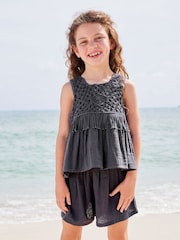 Charcoal Grey Macramé Detail Co-ord Set (3-16yrs) - Image 1 of 7