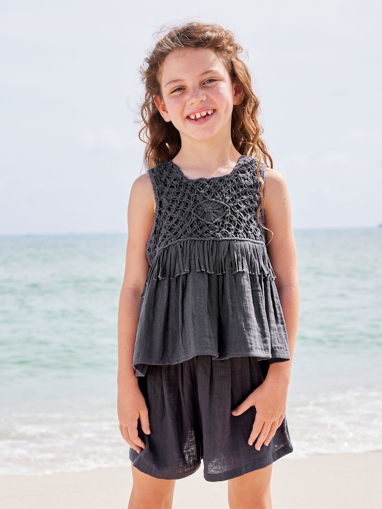 Charcoal Grey Macramé Detail Co-ord Set (3-16yrs) - Image 1 of 7