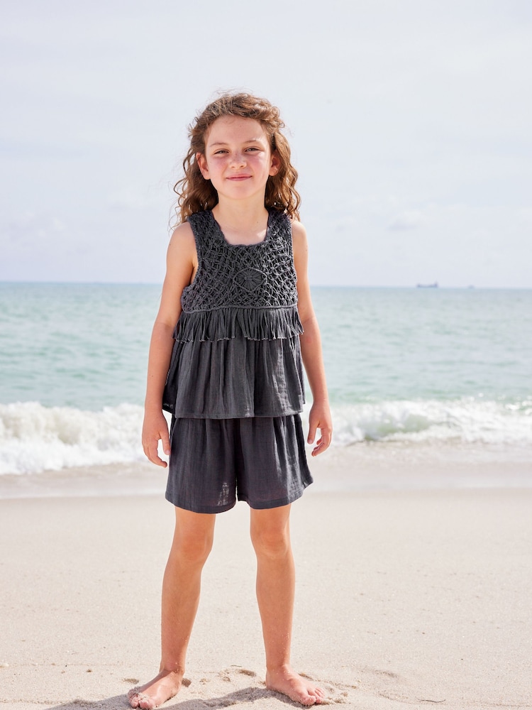 Charcoal Grey Macramé Detail Co-ord Set (3-16yrs) - Image 2 of 7 Charcoal Grey Macramé Detail Co-ord Set (3-16yrs) - Image 2 of 7