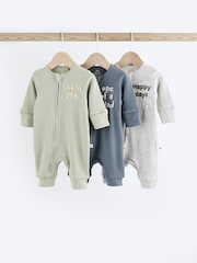 Blue / Grey Slogan Baby Footless Zip 100% Cotton Sleepsuits 3 Pack (0mths-3yrs) - Image 1 of 19