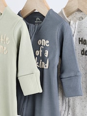 Blue / Grey Slogan Baby Footless Zip 100% Cotton Sleepsuits 3 Pack (0mths-3yrs) - Image 14 of 19