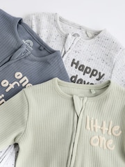 Blue / Grey Slogan Baby Footless Zip 100% Cotton Sleepsuits 3 Pack (0mths-3yrs) - Image 15 of 19