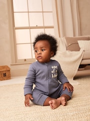 Blue / Grey Slogan Baby Footless Zip 100% Cotton Sleepsuits 3 Pack (0mths-3yrs) - Image 6 of 19