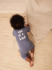 Blue / Grey Slogan Baby Footless Zip 100% Cotton Sleepsuits 3 Pack (0mths-3yrs) - Image 7 of 19