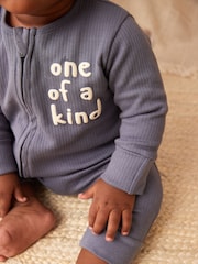 Blue / Grey Slogan Baby Footless Zip 100% Cotton Sleepsuits 3 Pack (0mths-3yrs) - Image 8 of 19