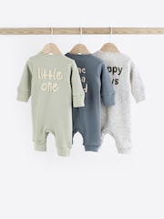 Blue / Grey Slogan Baby Footless Zip 100% Cotton Sleepsuits 3 Pack (0mths-3yrs) - Image 9 of 19