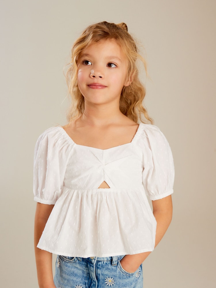 White Cut-Out Detail Blouse (3-16yrs) - Image 1 of 7 White Cut-Out Detail Blouse (3-16yrs) - Image 1 of 7