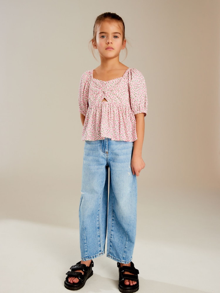Pink Ditsy Cut-Out Detail Blouse (3-16yrs) - Image 2 of 7 Pink Ditsy Cut-Out Detail Blouse (3-16yrs) - Image 2 of 7