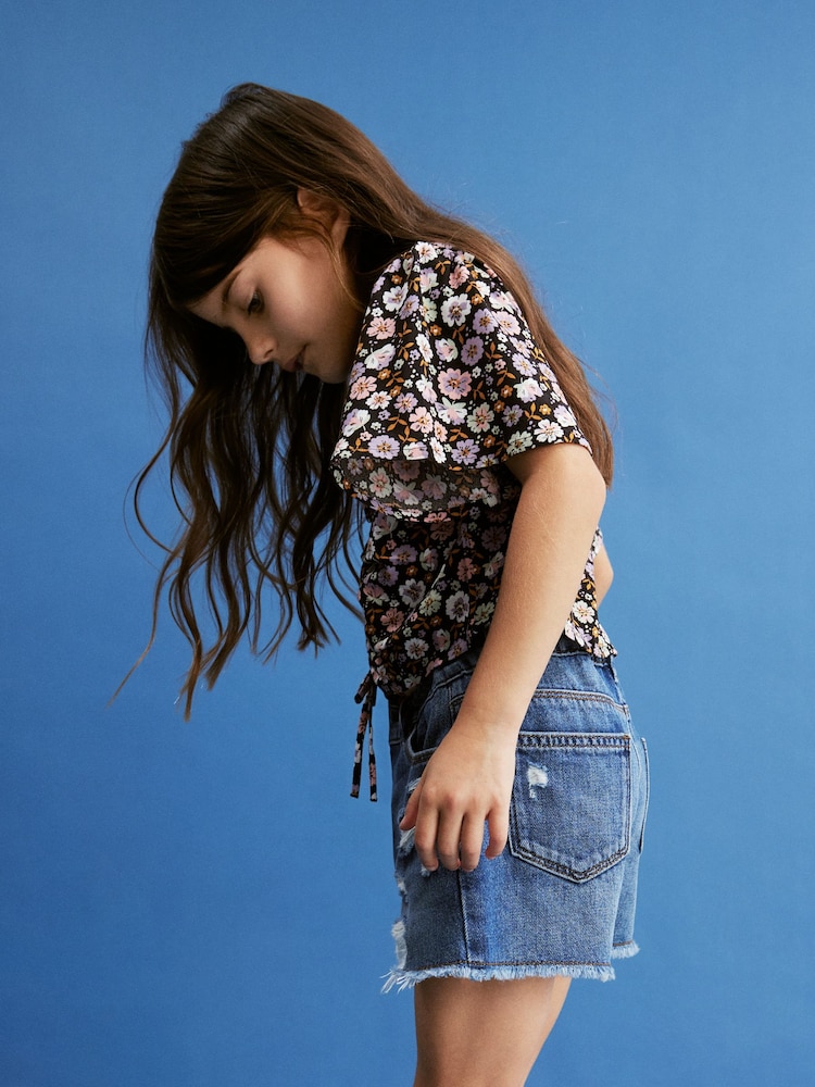 Black Ditsy Ruched Blouse (3-16yrs) - Image 2 of 7