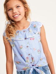 Blue Floral 100% Cotton Tie-Front Blouse (3-16yrs) - Image 1 of 6