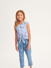 Blue Floral 100% Cotton Tie-Front Blouse (3-16yrs) - Image 2 of 6