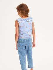 Blue Floral 100% Cotton Tie-Front Blouse (3-16yrs) - Image 3 of 6