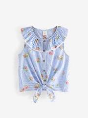 Blue Floral 100% Cotton Tie-Front Blouse (3-16yrs) - Image 4 of 6