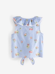 Blue Floral 100% Cotton Tie-Front Blouse (3-16yrs) - Image 5 of 6