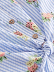 Blue Floral 100% Cotton Tie-Front Blouse (3-16yrs) - Image 6 of 6