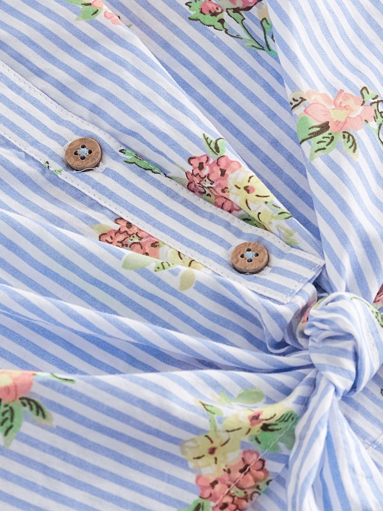 Blue Floral 100% Cotton Tie-Front Blouse (3-16yrs) - Image 6 of 6