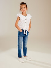 White Broderie 100% Cotton Tie-Front Blouse (3-16yrs) - Image 2 of 8