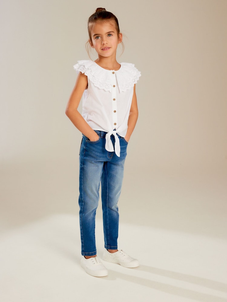 White Broderie 100% Cotton Tie-Front Blouse (3-16yrs) - Image 2 of 8
