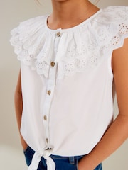 White Broderie 100% Cotton Tie-Front Blouse (3-16yrs) - Image 4 of 8