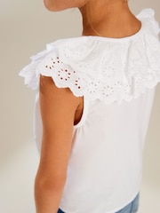 White Broderie 100% Cotton Tie-Front Blouse (3-16yrs) - Image 5 of 8