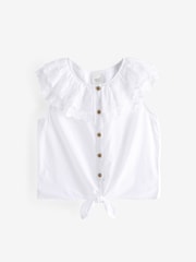 White Broderie 100% Cotton Tie-Front Blouse (3-16yrs) - Image 6 of 8