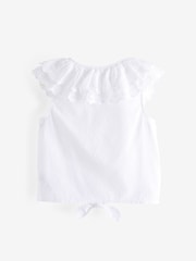 White Broderie 100% Cotton Tie-Front Blouse (3-16yrs) - Image 7 of 8