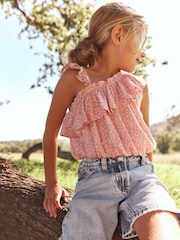 Pink Ditsy One-Shoulder Frill Blouse (3-16yrs) - Image 1 of 5