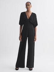 Florere Plunge Neck Wide Leg Jumpsuit - Image 1 of 6
