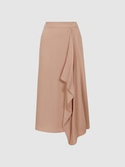 Reiss Camel Ash High Rise Ruffle Midi Skirt - Image 2 of 5